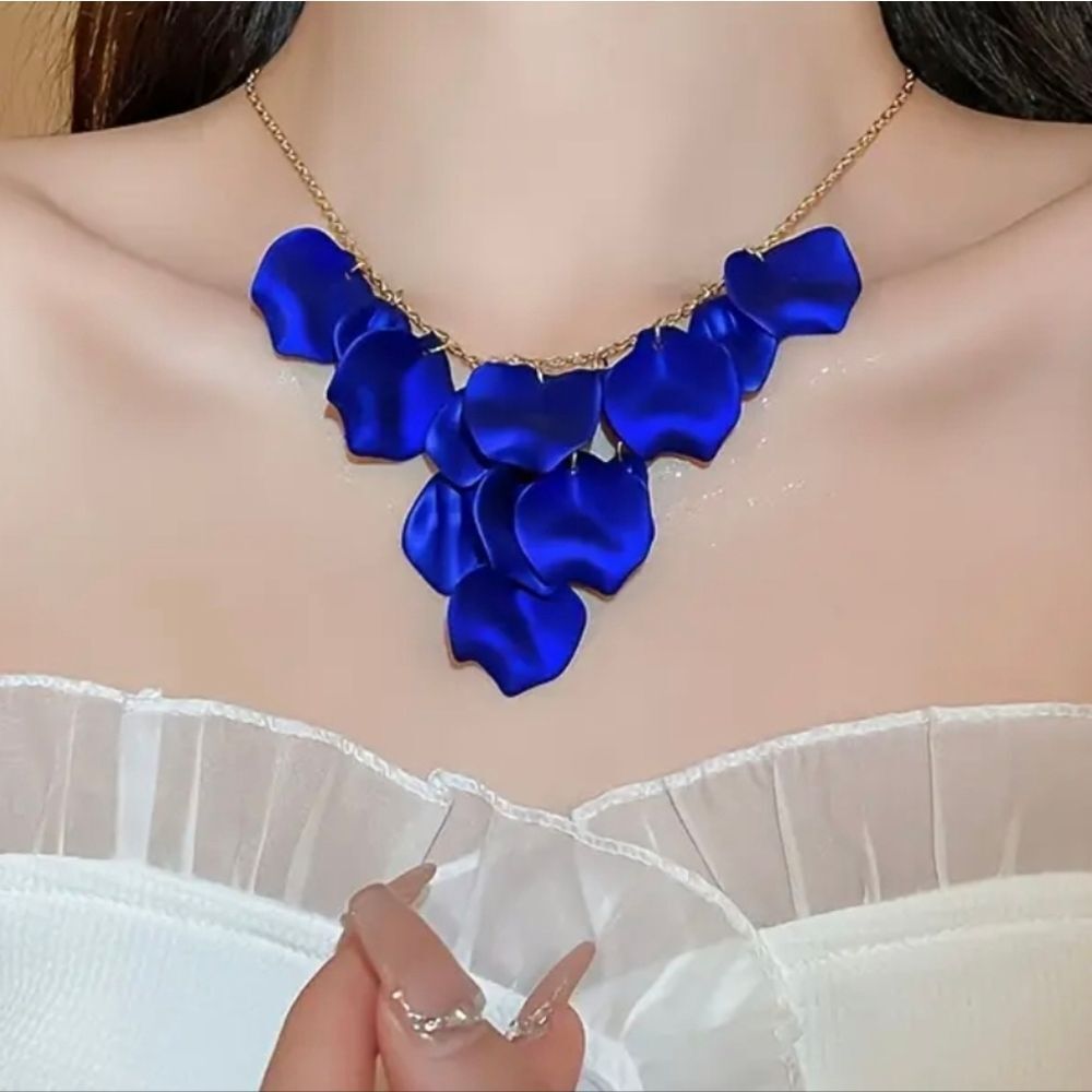 Elegant Blue Flower Petal Tassel Necklace 30$
